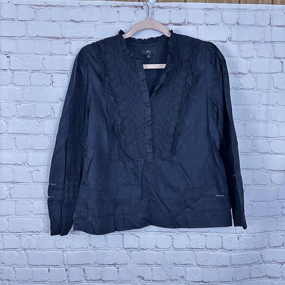 J.Crew Black Lace Detail Popover Blouse Size‎ 4 - Picture 1 of 5